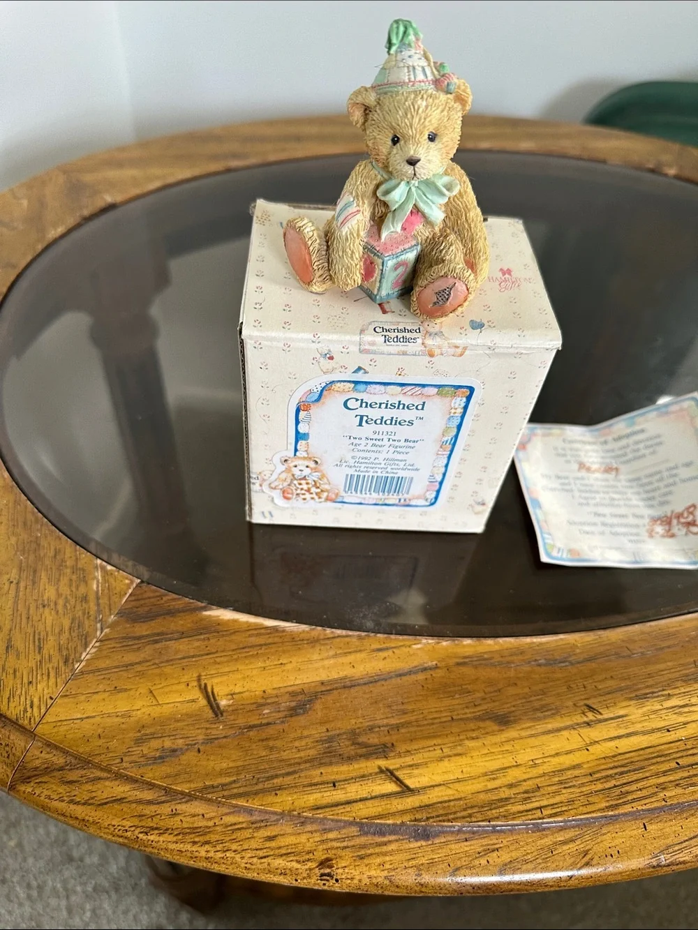Cherished Teddies Tan and Pastel Green Bear Figurine Two sweet Two Bear
